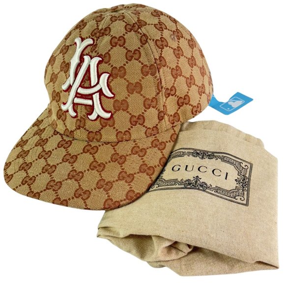 GUCCI X MLB Beige Canvas Dodgers Men's Baseball Cap Made in Italy 57-61